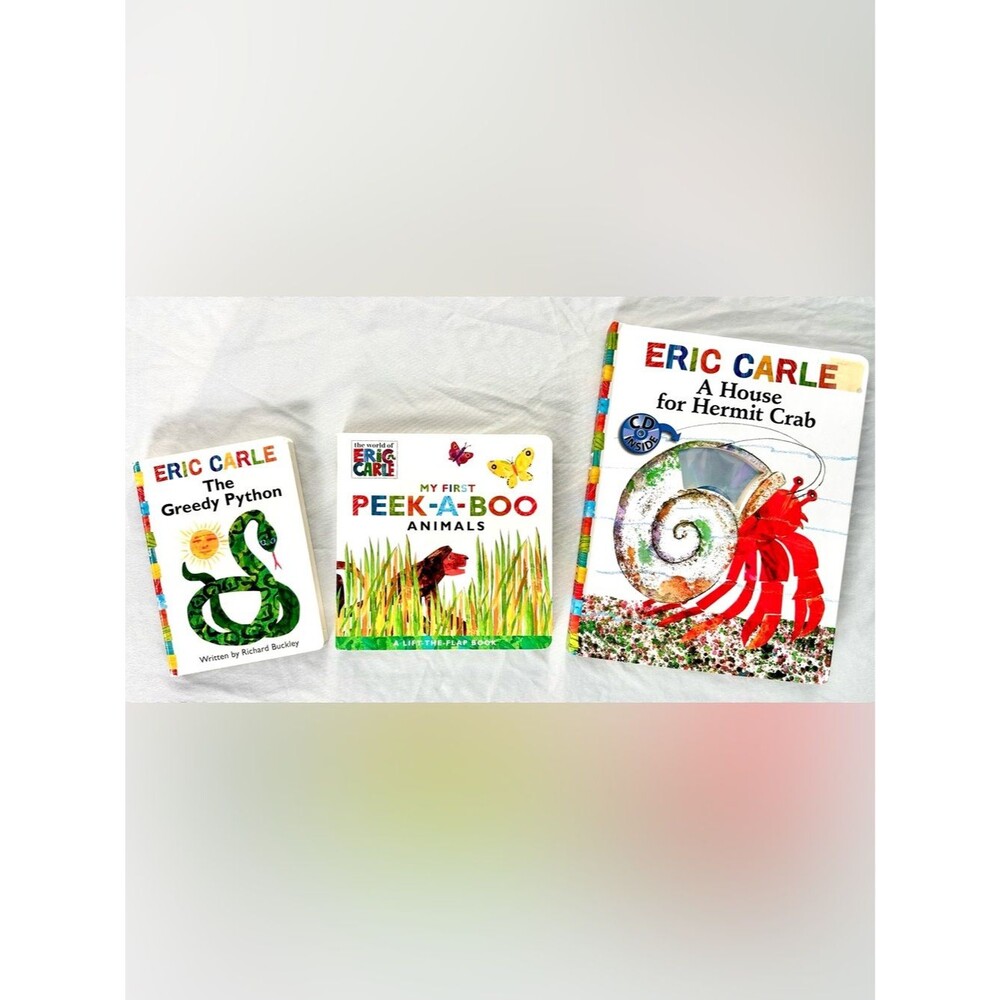 Eric Carle Children’s Board Book Lot 3 Greedy Python Peek-A-Boo Hermit Crab CD